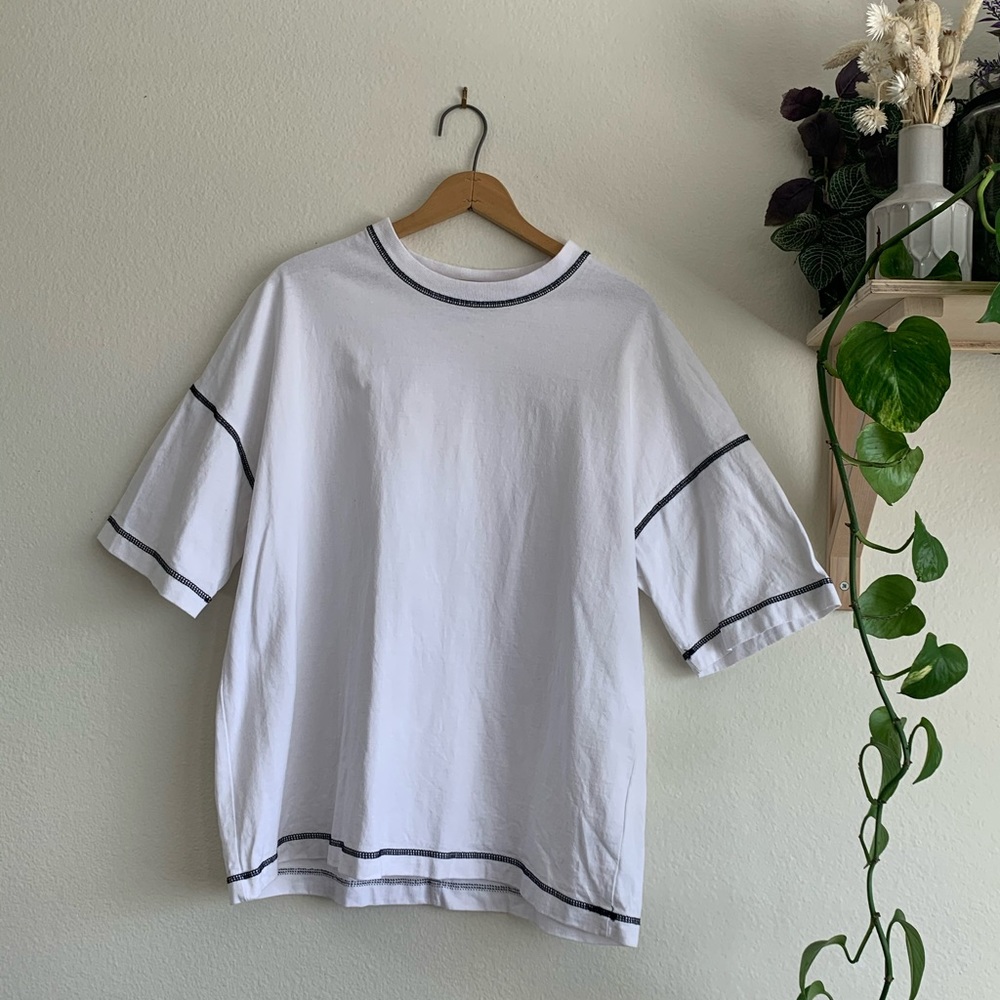White Tee With Black Stitchwork
